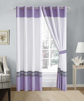 2 Pieces Elegant Embroidered Curtains - White & Light Purple